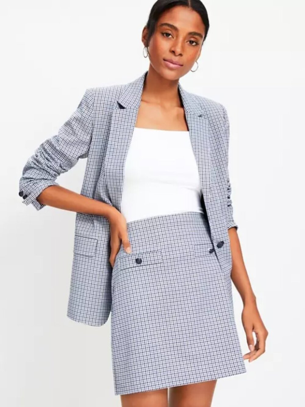 LOFT Blue & White Houndstooth Mini Skirt Size 12